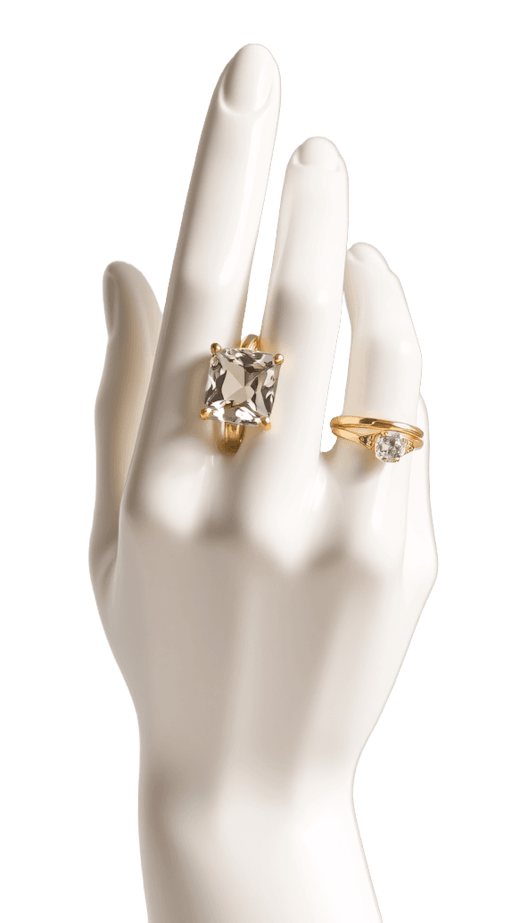 Elegant jewelry display featuring handcrafted rings